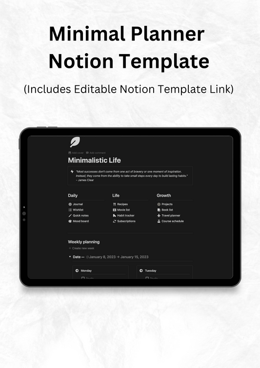 Minimalistic Planner Notion Tempalte